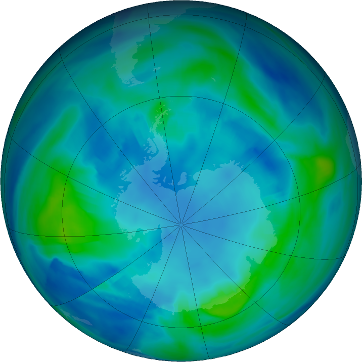Antarctic ozone map for 29 April 2022
